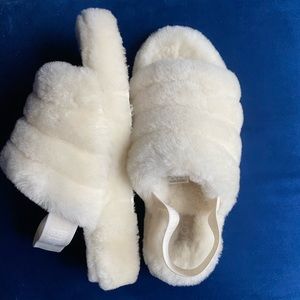 Ugg Fluff Yeah White Slide Slipper - Size 9 - Gently Used - Wedding Slipper